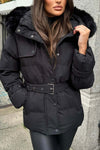 Women's casual faux fur hooded short cotton coat