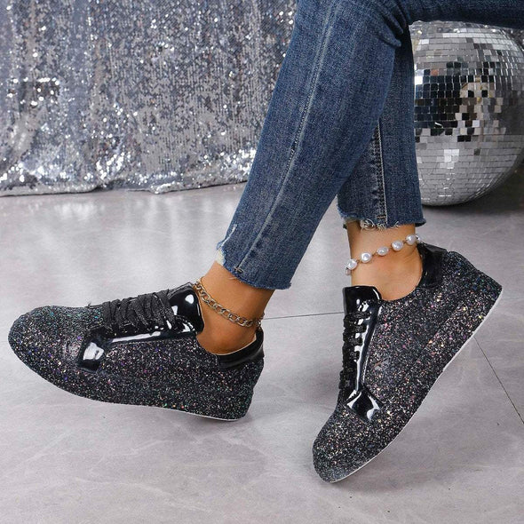 Women's Sequined Flat Round Toe Low-top Sneakers