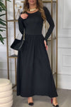 Women's Round Neck Solid Color Waist Dress