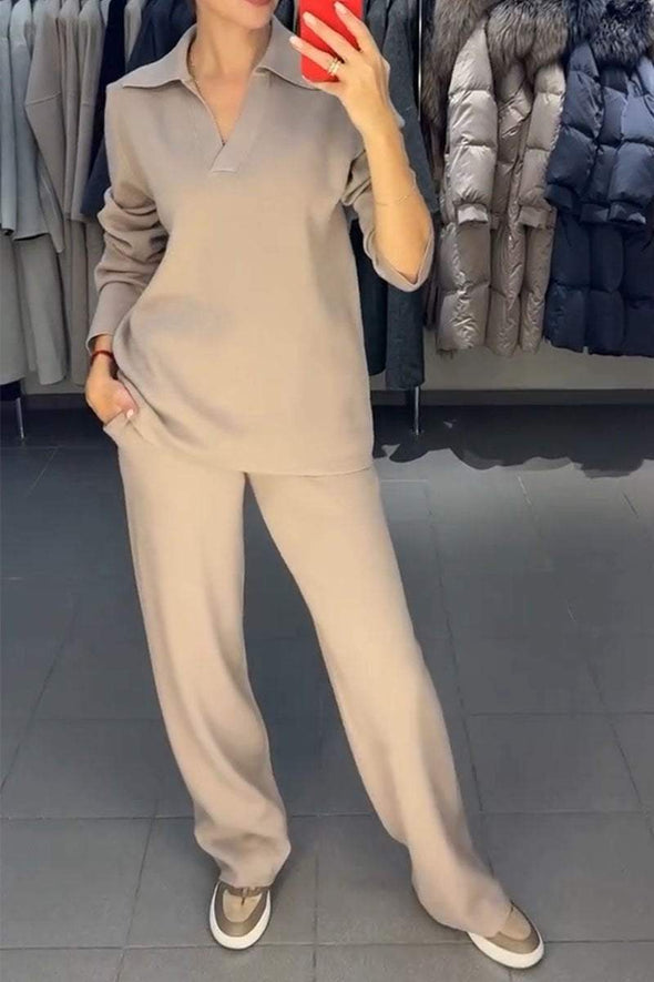 Women's Solid Color Casual Knit Two Piece Set