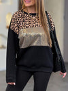 Women's Round Neck Leopard Print Sequined Top