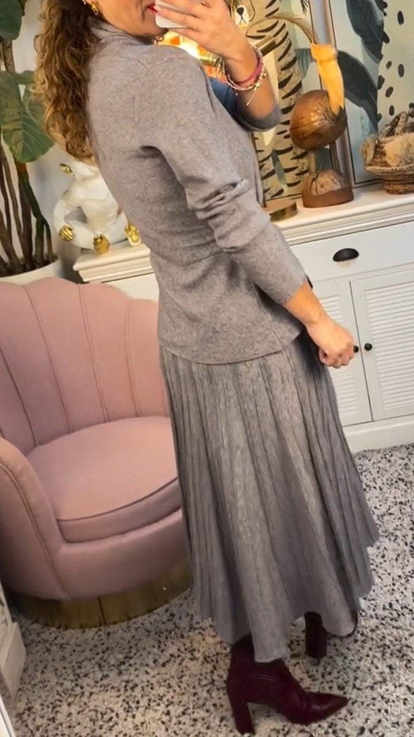 Women's Long-sleeved Waist Top and Knitted Skirt Two-piece Set