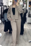 Women's Casual Cardigan With Contrasting Color Sweatpants Suit