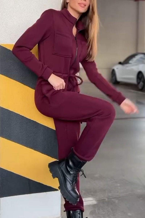 Women's Casual Solid Color Pocket Jumpsuit