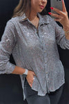 Women's Lapel Single-breasted Sequined Shirt