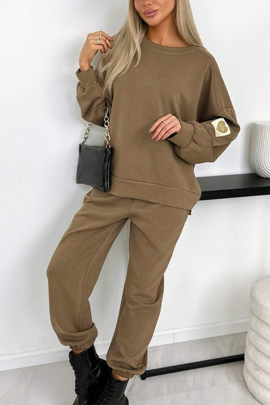 Women's Casual Round Neck Long Sleeve Two Piece Suit