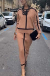 Women's casual contrast edge knitted skirt suit