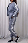 Women's Lapel Long Sleeve Striped Hoodies Two Piece Set