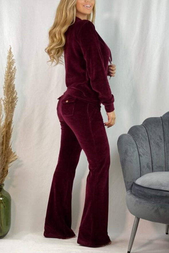 Women's Casual Hooded Velvet Two-piece Suit