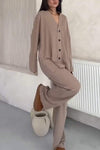 Women's Casual V-neck Single-breasted Solid Color Two-piece Suit