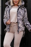 Women's fashionable irregular hem animal print short cotton coat