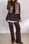 Women's casual solid color V-neck top and trousers knitted suit