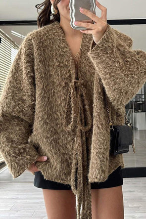 Women's Casual Solid Color Winter Tie Cardigan