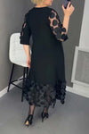 Women's Elegant Petal Net Sleeve Solid Color Dress