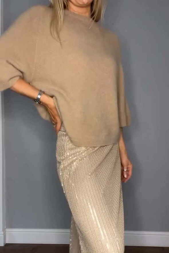 Women's knitted top and sequined skirt set