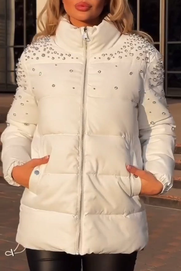 Women's fashionable diamond-studded down jacket