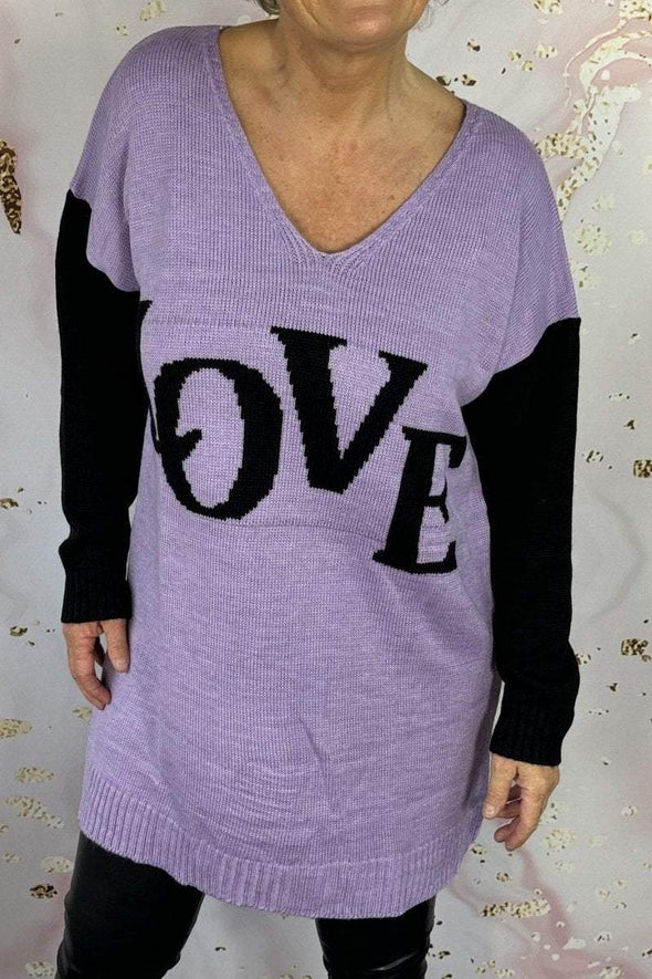 Women's Casual Love Colorblock Long Sleeve Sweater