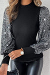 Women's Casual Round Neck Sequin Sleeve Top