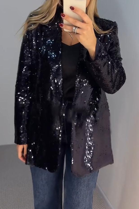 Women's Casual Elegant Solid Color Sequin Blazer