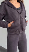 Women's Casual Sports Solid Color Textured Hooded Three-piece Set