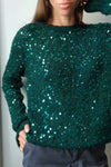 Women's round neck loose fashion sequined woolen top