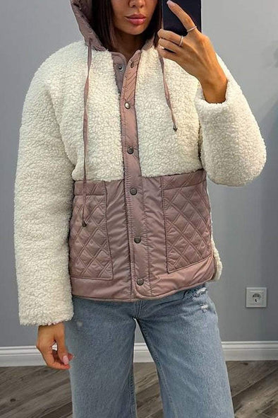 Women's Casual Plush Patchwork Long Sleeve Coat