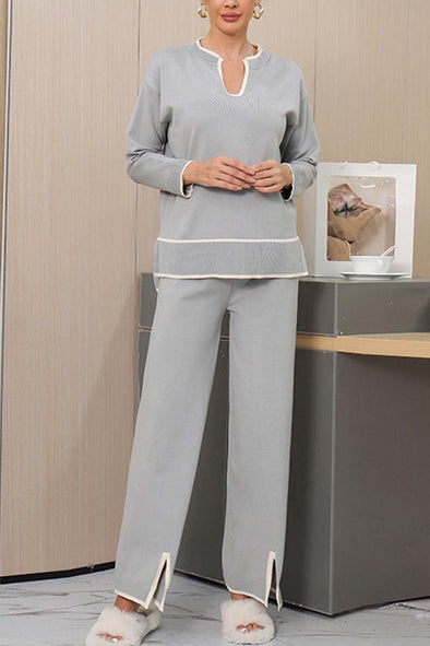 Women's U-neck long-sleeved knitted sweater suit