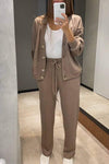 Women's Casual V-neck Cardigan + Trousers Two-piece Set