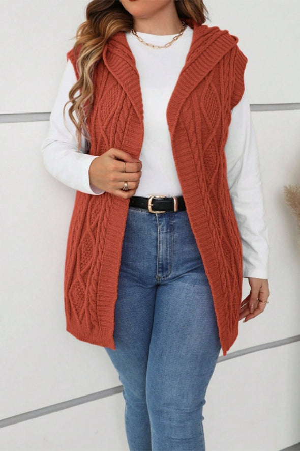 Women's casual sleeveless hooded knitted cardigan