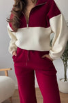 Women's Contrasting Color Neckline Zipper Hoodie Set