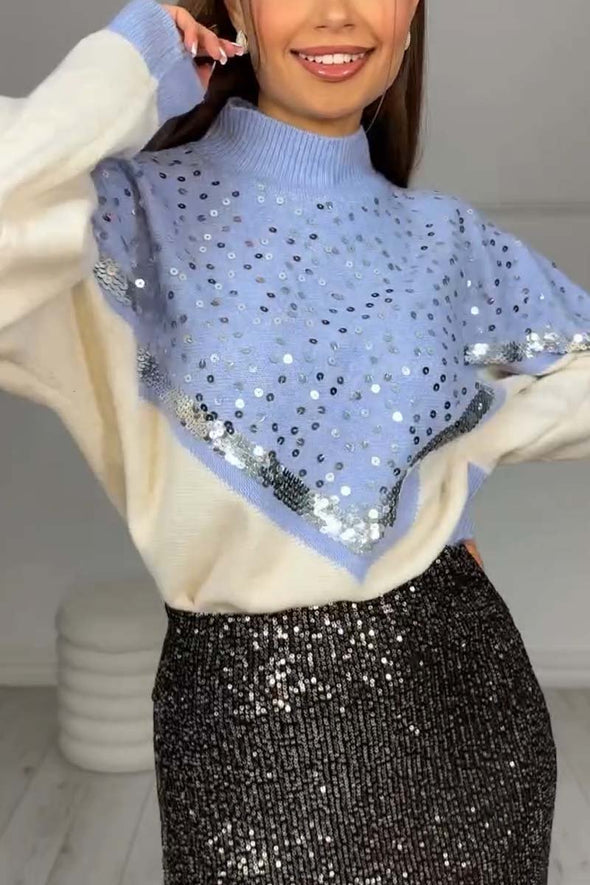 Women's Casual Contrast Color Sequined Sweater