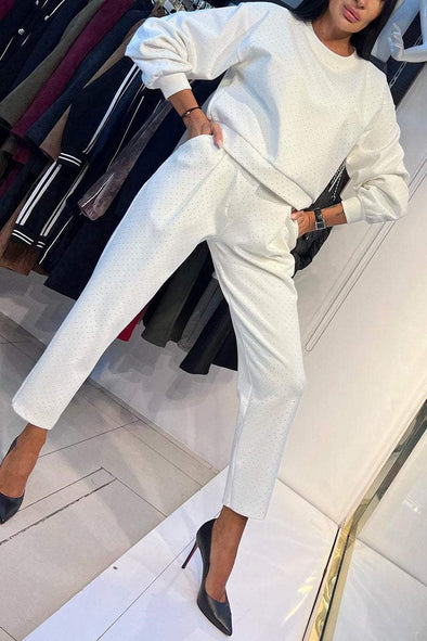 Women's Casual Round-neck Shiny Two-piece Suit