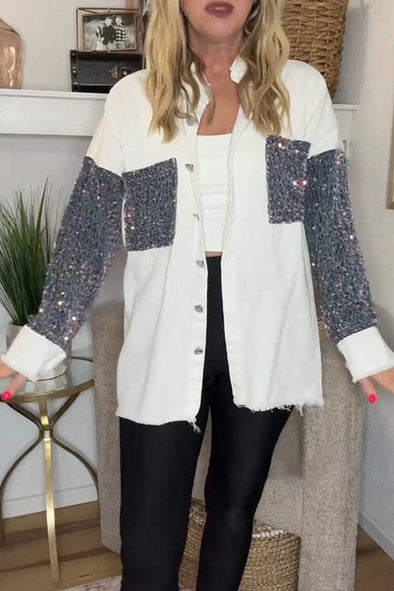 Women's fashionable velvet sequined patchwork jacket