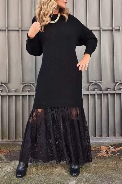 Women's Sweater Lace Patchwork Dresses