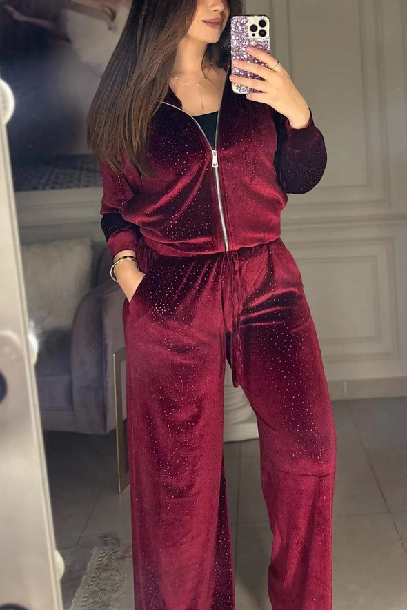 Women's Casual Diamond Velvet Suit