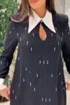 Women's contrast stitching sequined collar sleeve dress