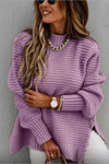 Women's Half-high Collar Solid Color Side-slit Knitted Sweater