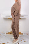 Women's casual leopard print patchwork sweatshirt suit