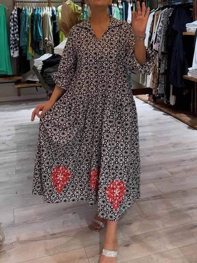 Women's Lapel Printed Loose Dress