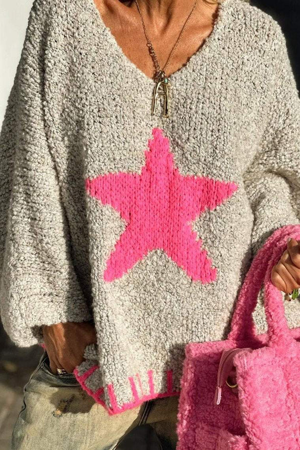 Women's Casual V-neck Star Pattern Sweater