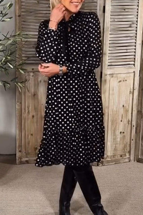 Women's Casual Polka Dot Print Long Sleeve Dress