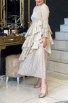 Women's Casual Round-neck Long-sleeved Pleated Dress