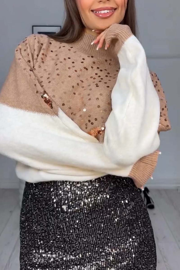 Women's Casual Contrast Color Sequined Sweater