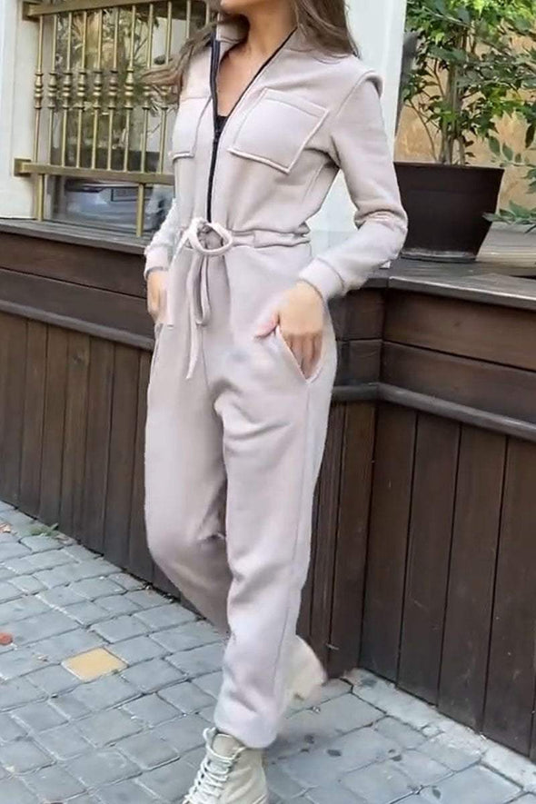 Women's Casual Solid Color Pocket Jumpsuit