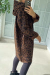 Women's fashionable leopard print hooded overcoats