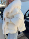 Women's Fur Hooded Patchwork Sleeve Warm Cotton Coat