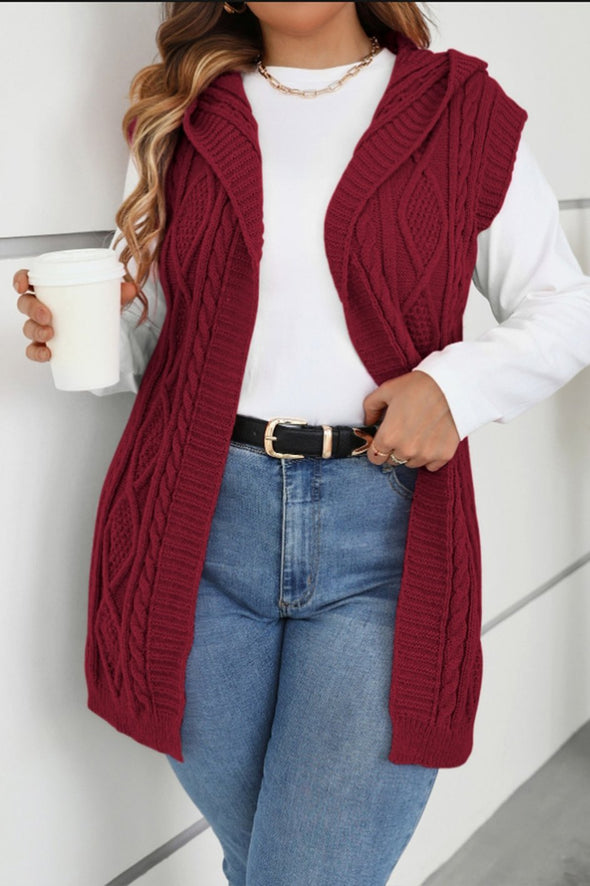 Women's casual sleeveless hooded knitted cardigan