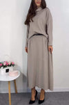 Women's casual solid color turtleneck top and skirt suit