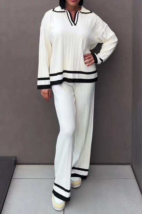 Women's Casual V-neck Contrast Knitted Suit