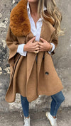 Women's Autumn and Winter Fur Collar Cape Coat with Long Sleeves and Large Lapel